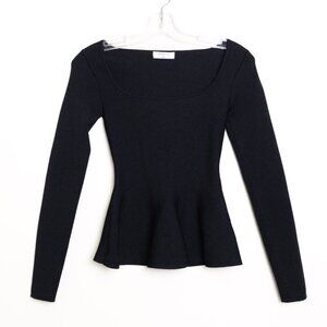 Babaton Aritzia Sculpt Knit Long Sleeve Peplum Top Square Neck Black